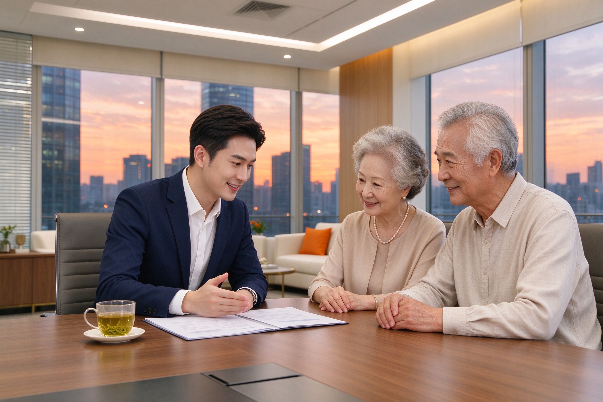 保险康养顾问为客户讲解健康养老方案